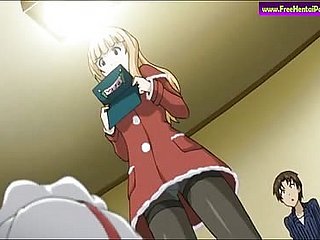 Berambut perang dalam pakaian merah dalam anime adegan lucah